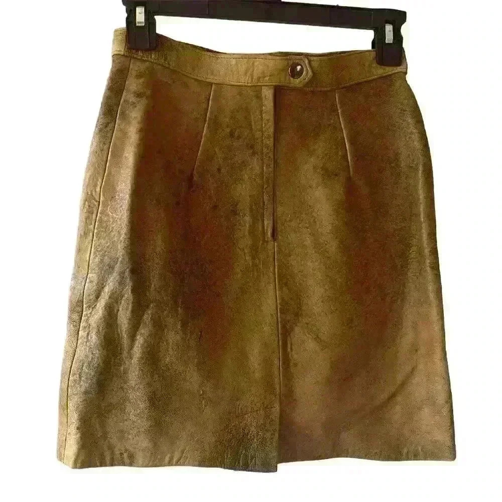 Philip Noel Vintage Leather Skirt Women's Size 8 Brown Knee Length - Picture 6 of 8
